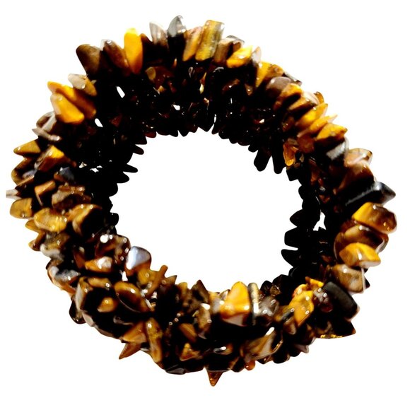 Vintage Tigers Eye Chips Gemstone Stretchable Bracelet 1.5" Wide - Picture 3 of 8